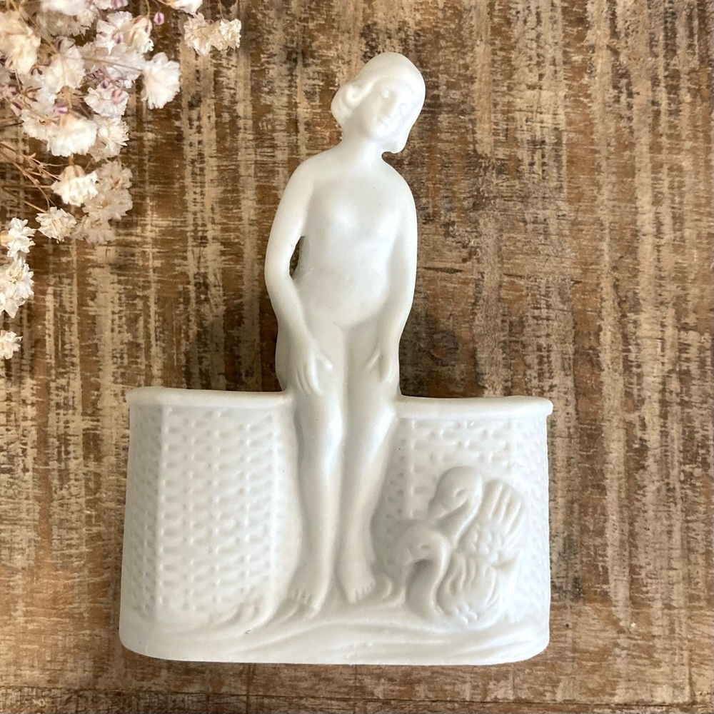 Matte White Ceramic Accent Dual Compartment Vanity Holder or Tiny Planter Japan